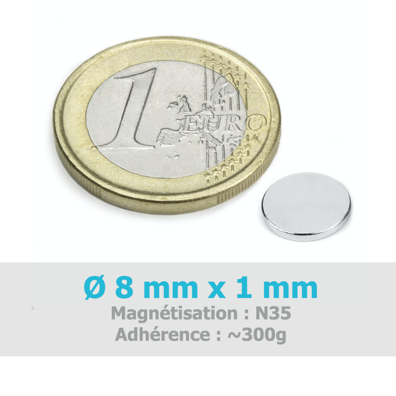 Aimant Ø 8 mm, hauteur 1 mm