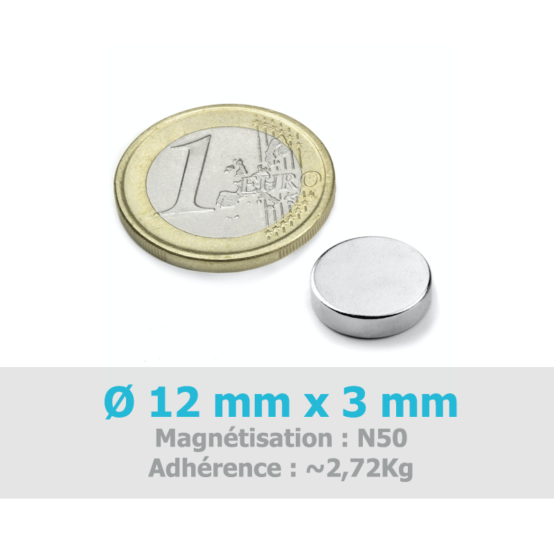 Aimant Ø 12 mm, hauteur 3 mm