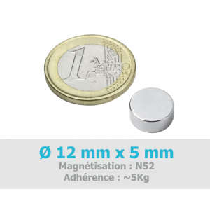 Aimant Ø 12 mm, hauteur 5 mm