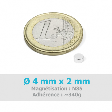 Aimant Ø 4 mm, hauteur 2 mm